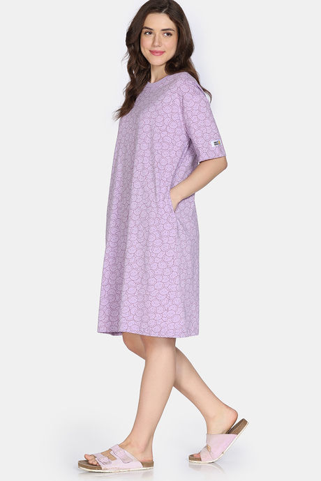 Zivame 2 Mile Fashion Knit Cotton Loungewear Dress - Orchid Bloom — image 4